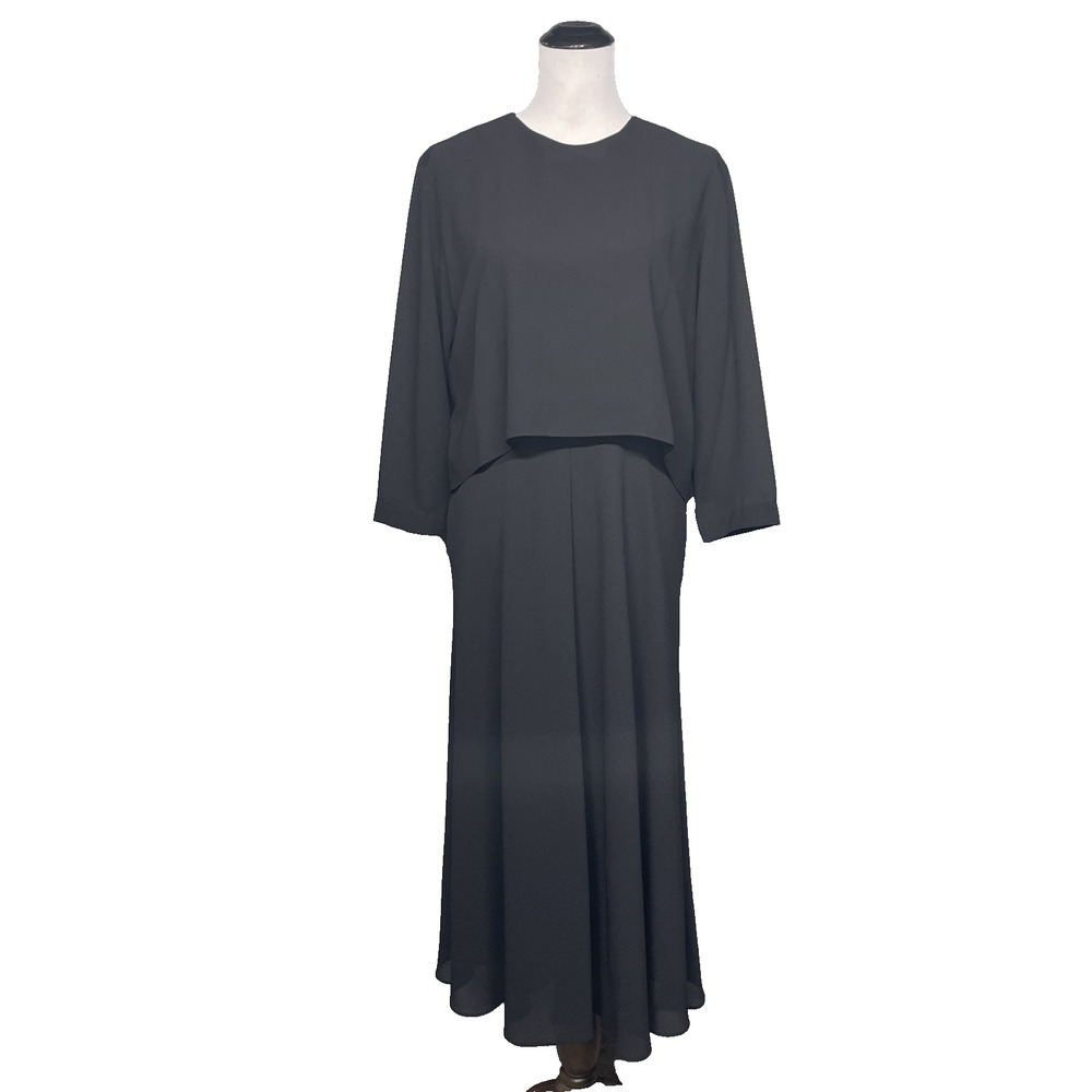 Vintage Virginia Womens Size 10 Black Layered Maxi Dress USA Made 90s Formal